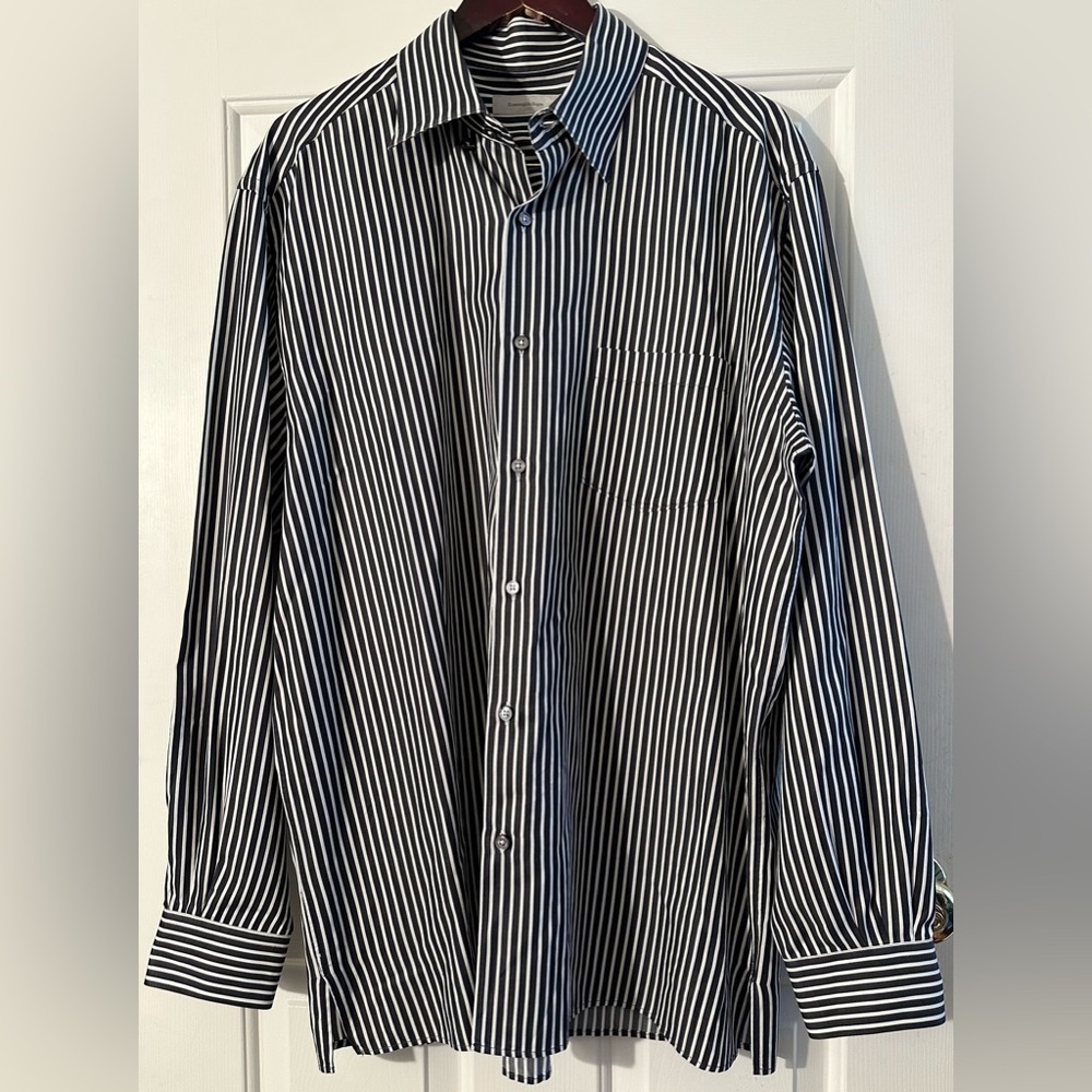 ERMENEGILDO ZEGNA XXL Made Italy Charcoal White Stripe Button Down No Tuck Shirt